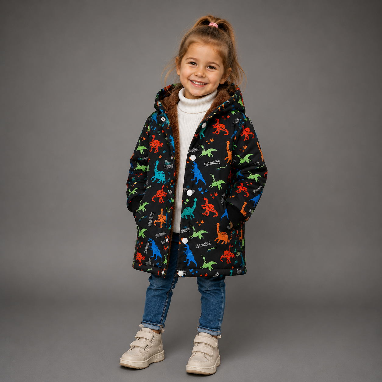 Children Dinosaur Fleece Lined Coat