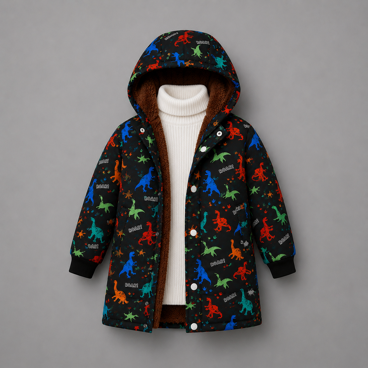 Children Dinosaur Fleece Lined Coat