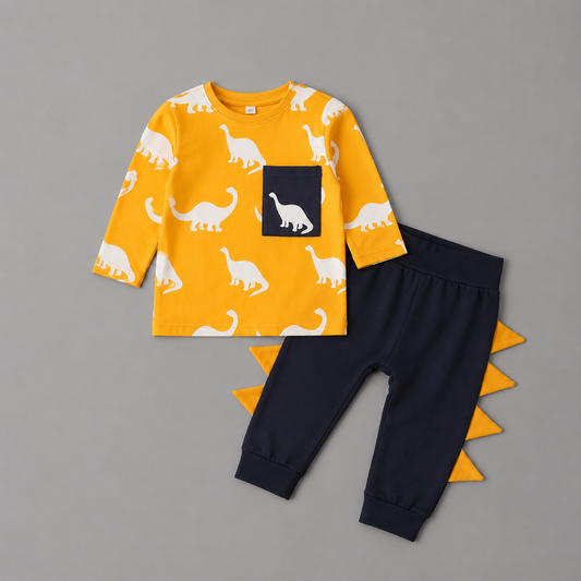 Cartoon Dinosaur Print Children's Sweatshirt And Trousers Two-Piece Suit