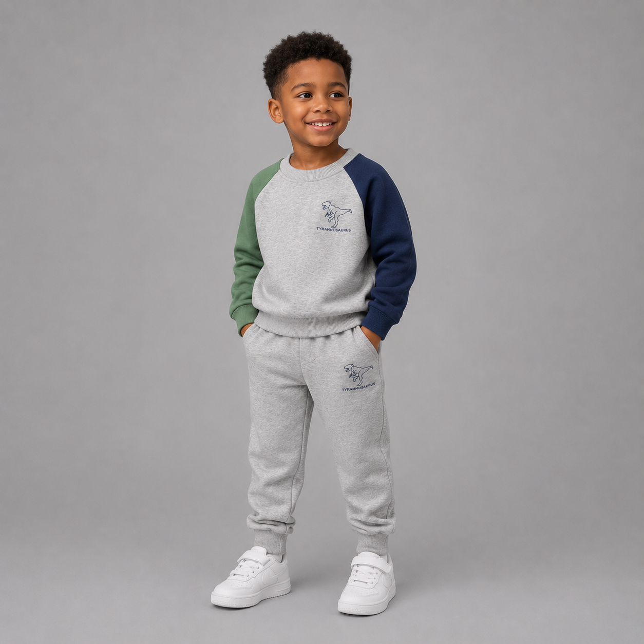 Children Dinosaur Printed Contrast Color Long Sleeves Suit