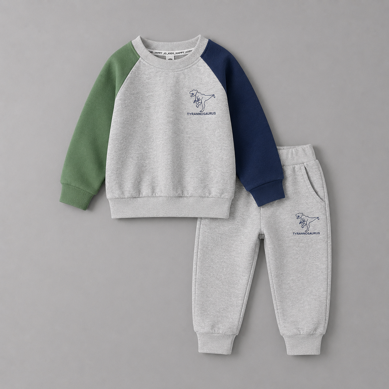 Children Dinosaur Printed Contrast Color Long Sleeves Suit