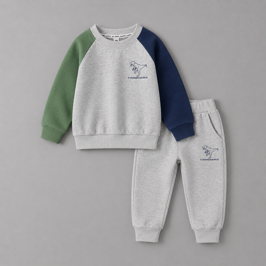 Children Dinosaur Printed Contrast Color Long Sleeves Suit