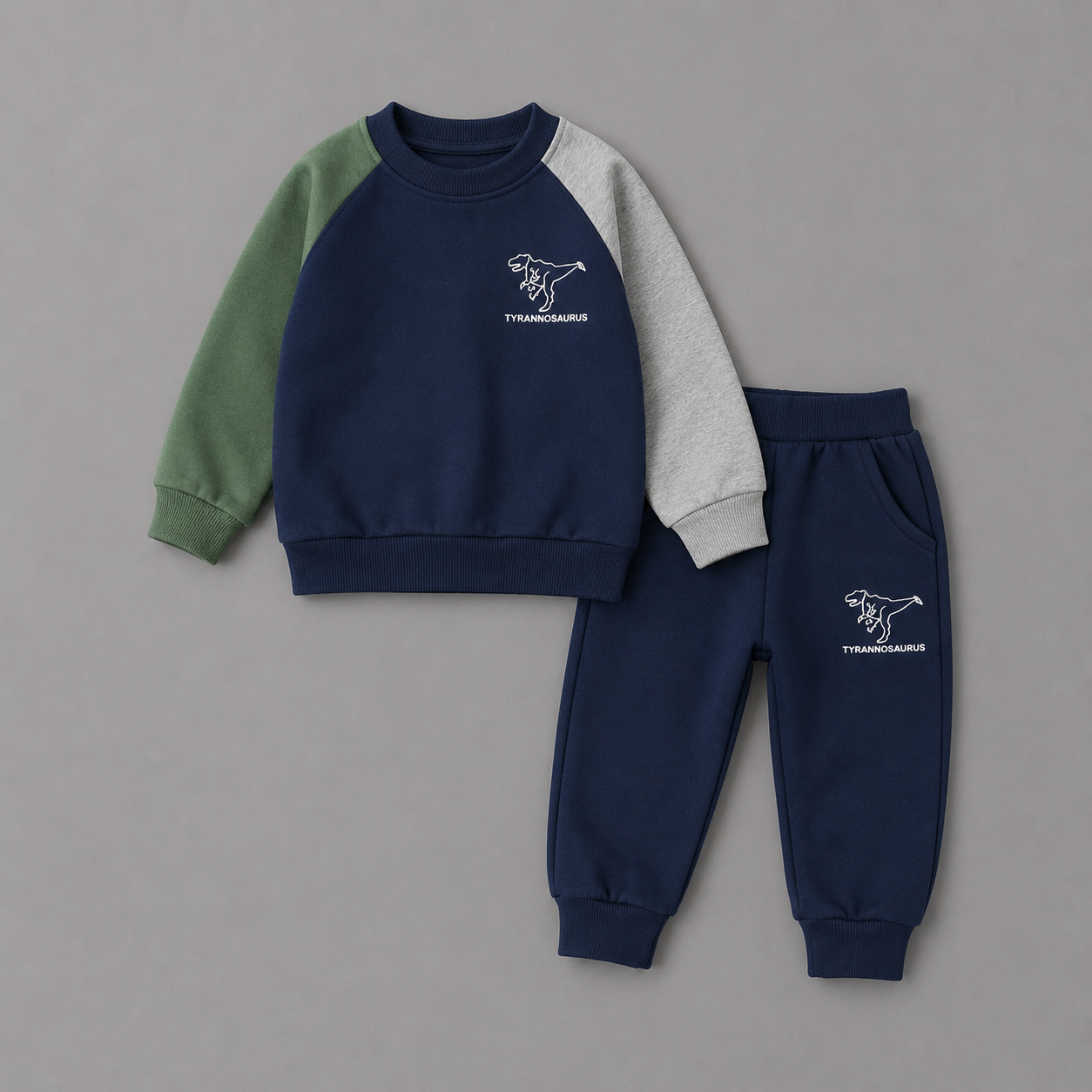 Children Dinosaur Printed Contrast Color Long Sleeves Suit